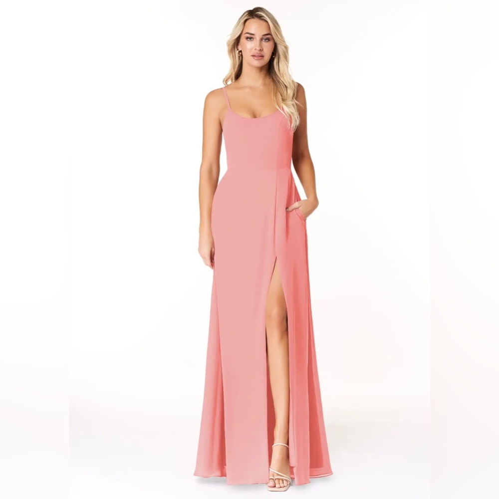 Azazie Moira Pearl Pink Chiffon Dress